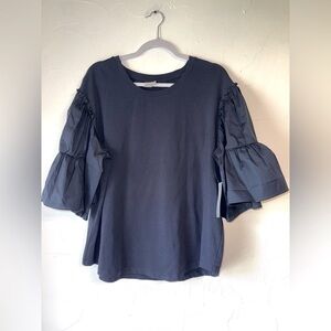 NWT CHICO’S BLACK KNIT TOP WITH BELL HALF SLEEVES SZ 3